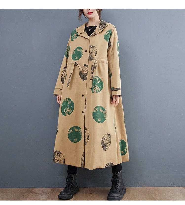 Παλτό με στάμπα Buddhatrends Khaki / L Plus Size Cotton Temperament