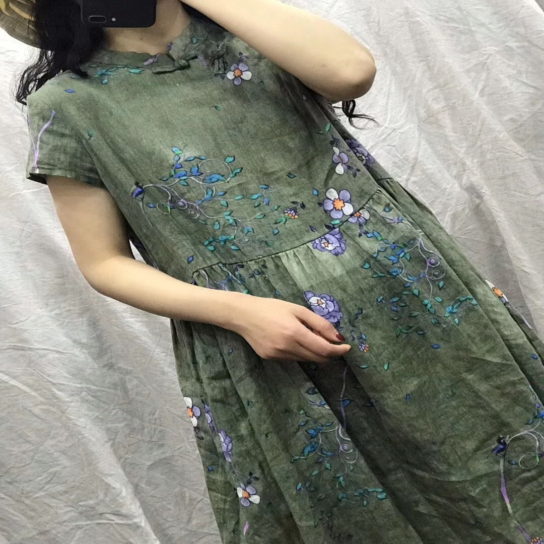 Платье в китайском стиле с цветочным принтом Buddhatrends Kira