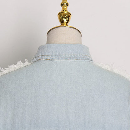 Buddhatrends Korean Style Long Distressed Denim Shirt