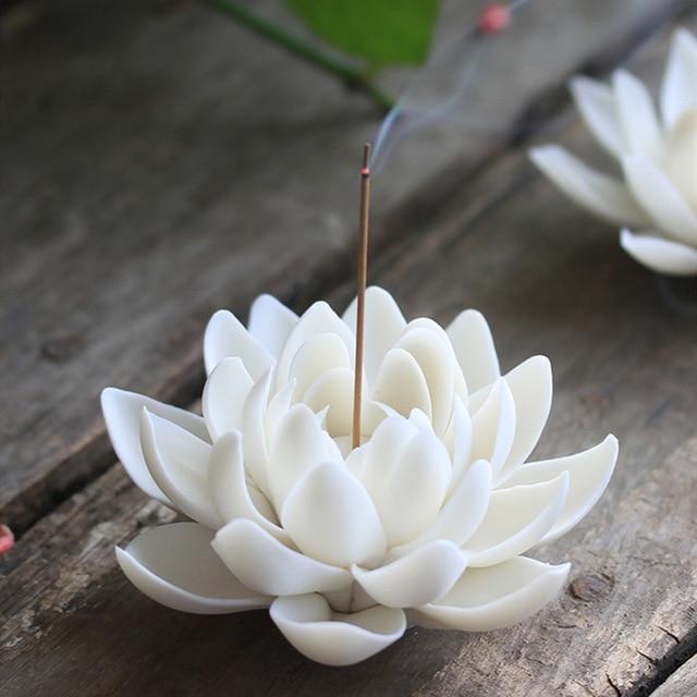 Buddhatrends L 12x5cm Ceramic White Lotus Incense Burner