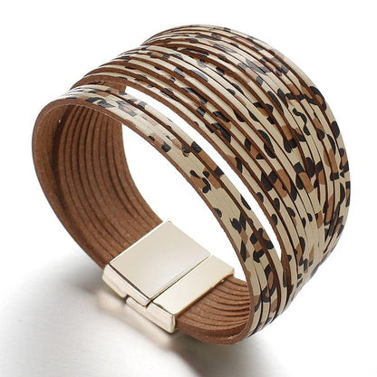 Buddhatrends leopard Boho Multilayer Mint Leather Bracelet