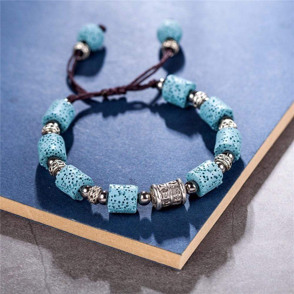 Buddhatrends Light Blue Adjustable Lava Stone Bracelet
