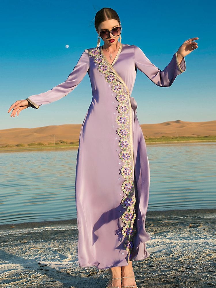 Buddhatrends Light Purple / S The Oasis Long Sleeve Kaftan Dress