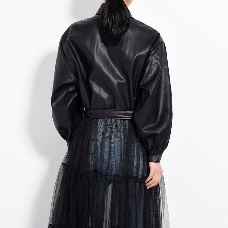 Buddhatrends Loose Fit Black Mesh Leather Coat