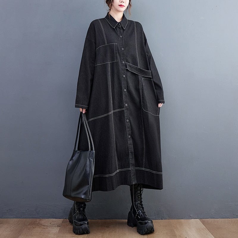 Buddhatrends Loose Single Breasted Jenim Trench Coat