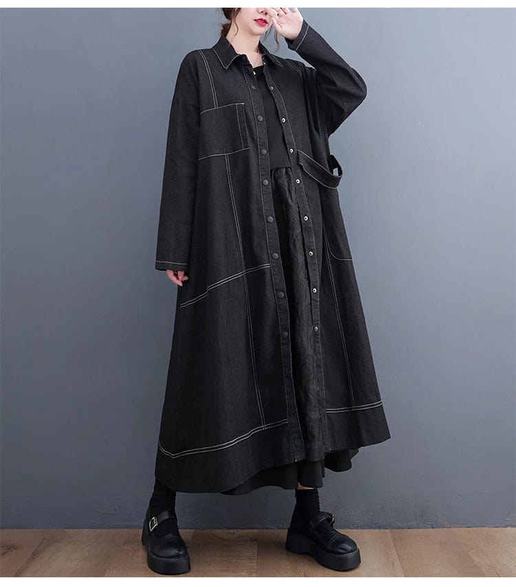 Buddhatrends Loose Single Breasted Denim Trench Coat