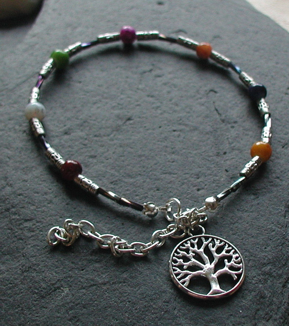 Buddhatrends Lotus Chakra Anklet Ankle Chain Ankle Bracelet Gemstone Chakra Ankle Chain Rainbow Beaded Anklet