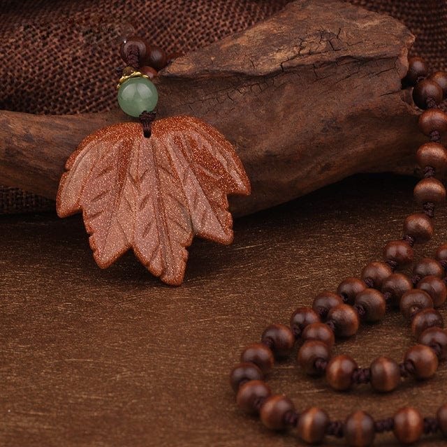 Buddhatrends Maple Leaf Handmade Wood Necklace