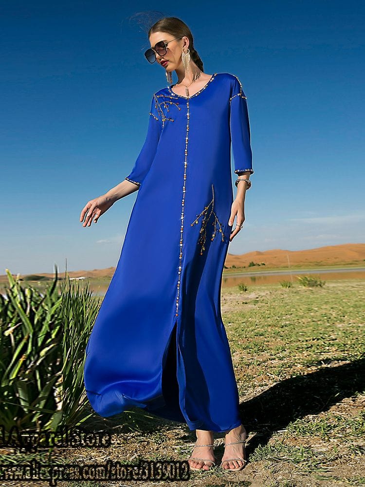 Buddhatrends Marokainowa satynowa sukienka Abaya