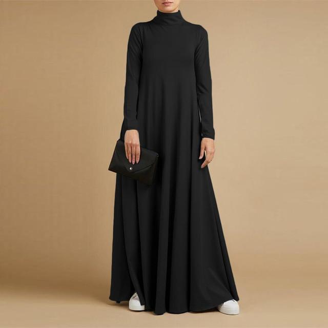Buddhatrends maxi Black / XL Plus Size Turtleneck Maxi Dress