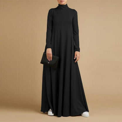 Buddhatrends maxi Black / XL Plus Size Turtleneck Maxi Dress
