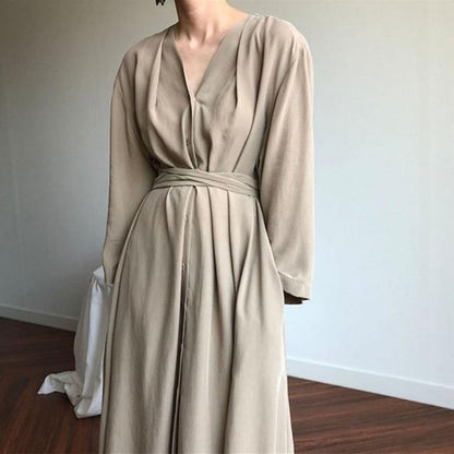 Buddhatrends Maxi Dress Beige / One Size Vienna Vintage Pleated Dress