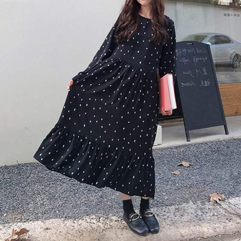 Φόρεμα Buddhatrends Maxi BLACK / XL Holly Polka Dot Midi Dress