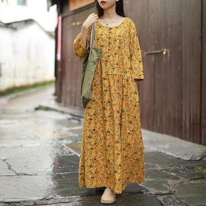 Buddhatrends Maxi Dress Yellow / M Vada Floral Maxi Dress