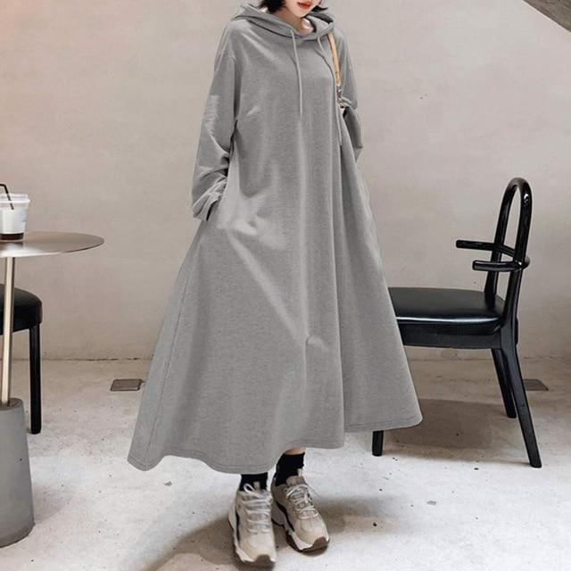 Buddhatrends maxi Grey / XL Allegria Hooded Oversized Maxi Dress