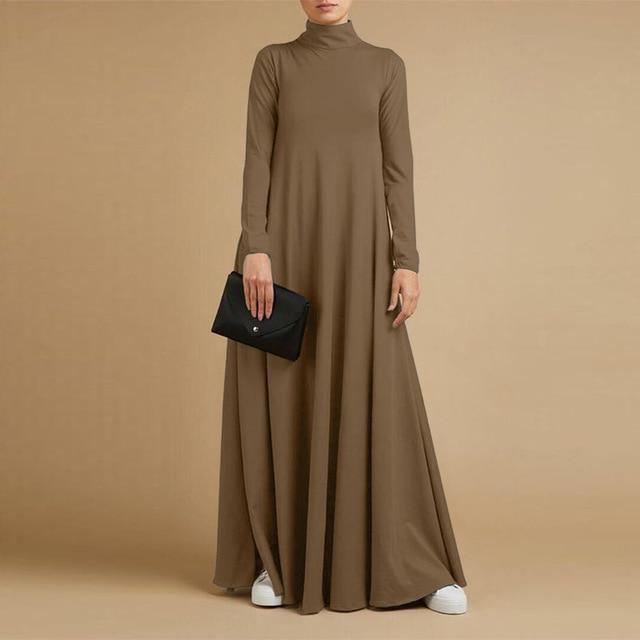 Buddhatrends maxi Khaki / XL Plus Size Turtleneck Maxi Dress