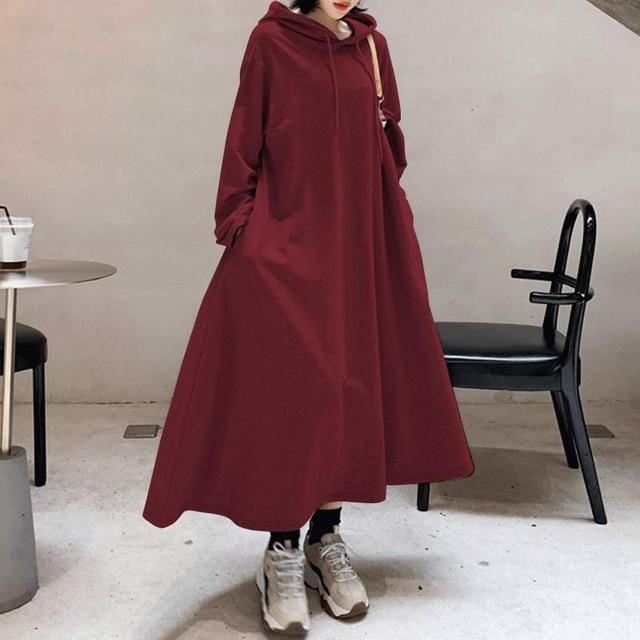 Buddhatrends maxi Wine Red / 5XL Allegria Hooded Oversized Maxi Dress