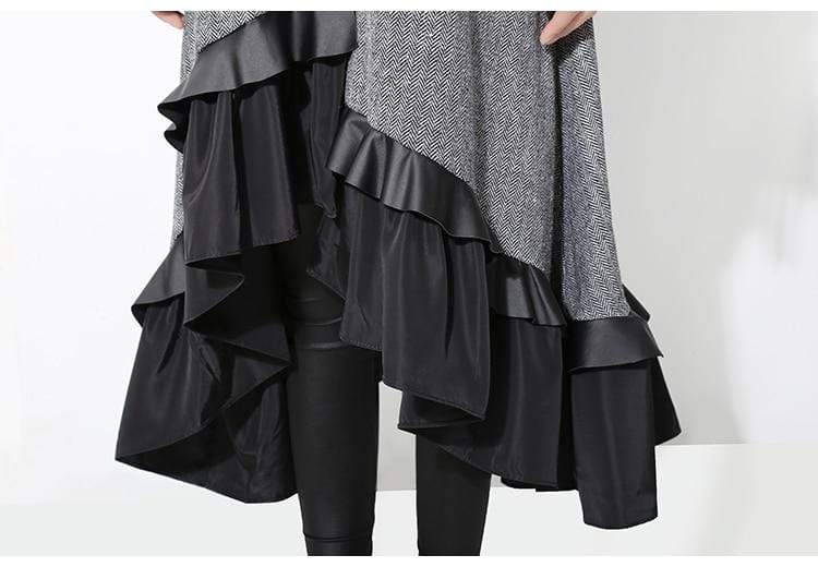 Buddhatrends Midi Dress Black and Grey Ruffled Shirt Dress | Millennials
