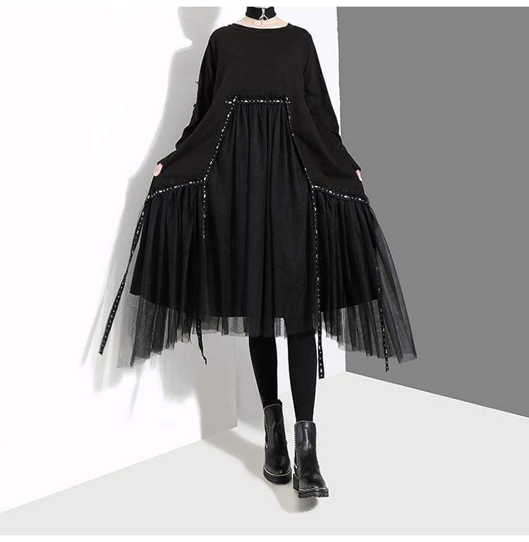 Buddhatrends Midi Dress Black Mesh Oversized Dress | Millennnials
