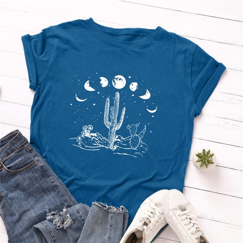Buddhatrends Moon Cactus Loose Cotton T-Shirt