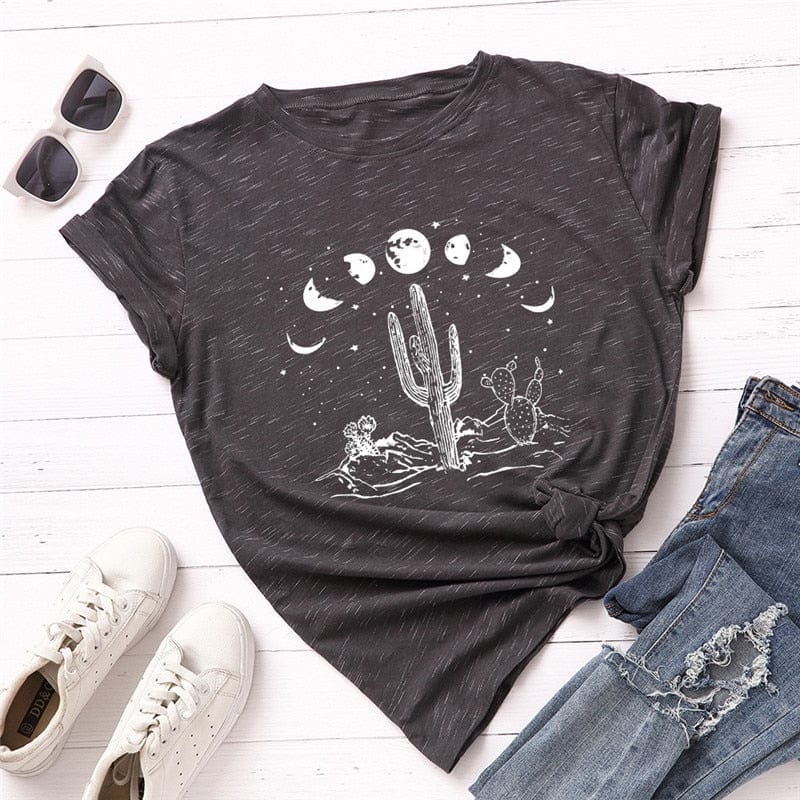 Buddhatrends Moon Cactus Loose Cotton T-Shirt