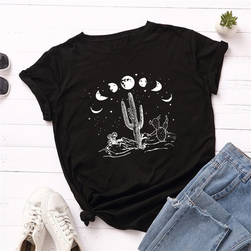 Camiseta de algodón estampado Moon Cactus de Buddhatrends