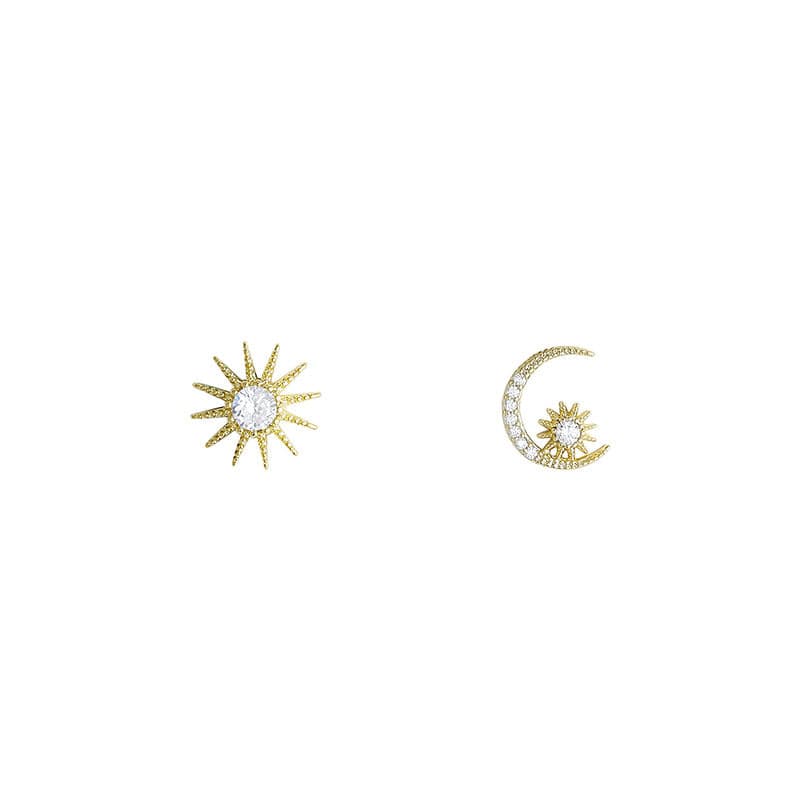 Buddhatrends Moon &amp; Sun 925 Sterling Silver Stud Earrings