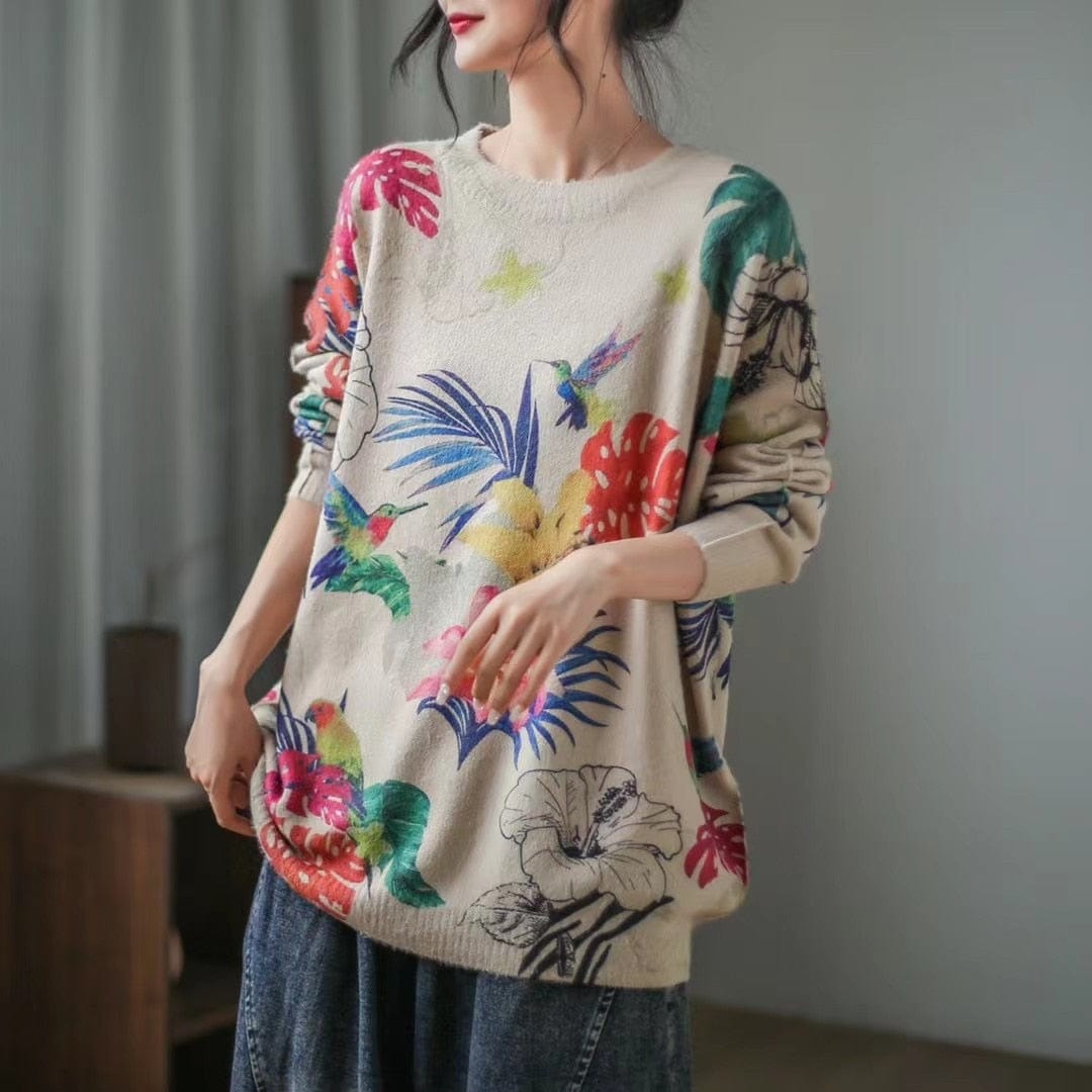 Buddhatrends Mori Girl Print Sweater Muinchille Fada