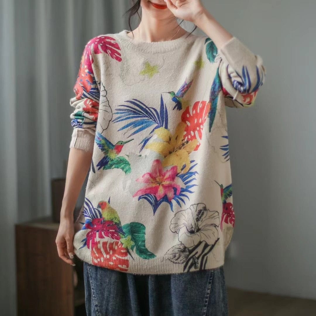 Buddhatrends Mori Girl Print Long Sleeve Sweater