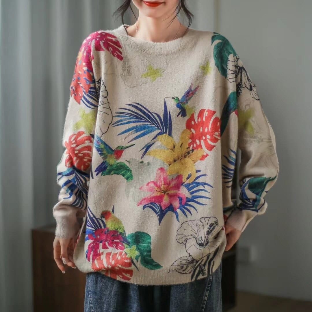 Buddhatrends Mori Girl Print Long Sleeve Sweater
