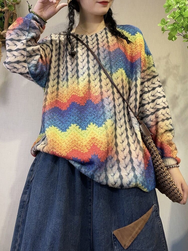 Buddhatrends Multi-Colors / OneSize Harajuku Sweater Rajut Dicetak