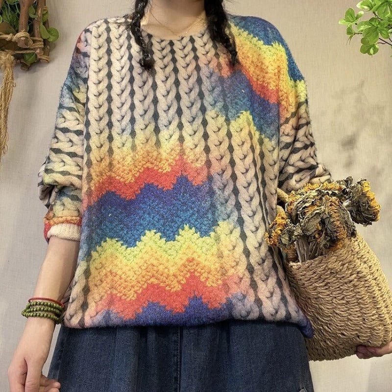 Maglione stampato in maglieria Harajuku multicolore/taglia unica di Buddhatrends