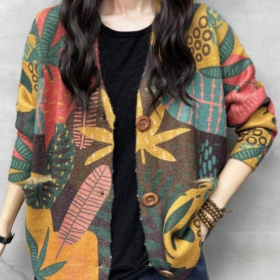 Buddhatrends Multi / One Size Floral Knitwear Printed Cardigan