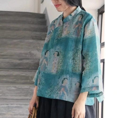 Буддатрендс Многоцветная / Единый размер Блузка Nuxing в азиатском стиле