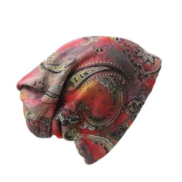 Buddhatrends Multi-Red Tie-Dye & Paisley Beanie Hat
