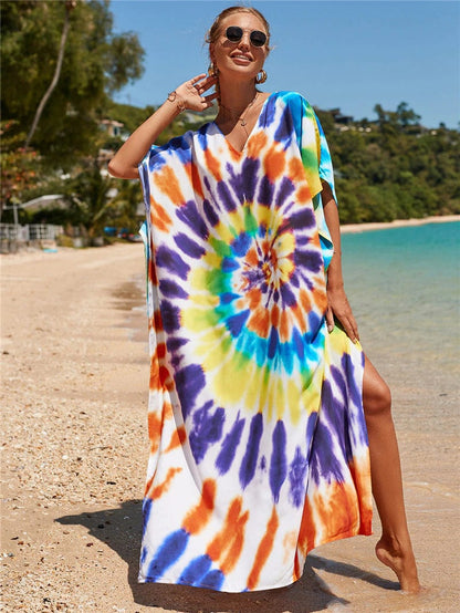 Buddhatrends Multicolor / One Size Rainbow Tie-dye Print Dress