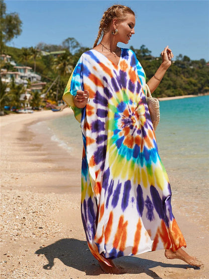 Buddhatrends Multicolor / One Size Rainbow Tie-dye Print Dress