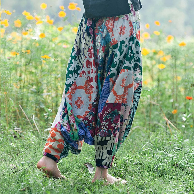Pantalones harén de patchwork multicolor de Buddhatrends