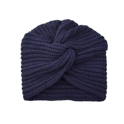 Buddhatrends Navy blue Bohemian Knitted Cross Wrap Hat