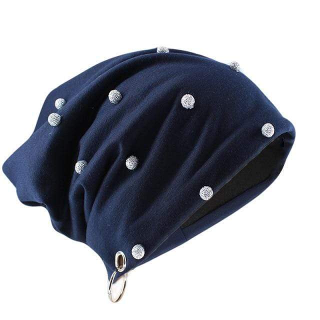 Buddhatrends Navy Blue Drusilla Studded Beanie Hat