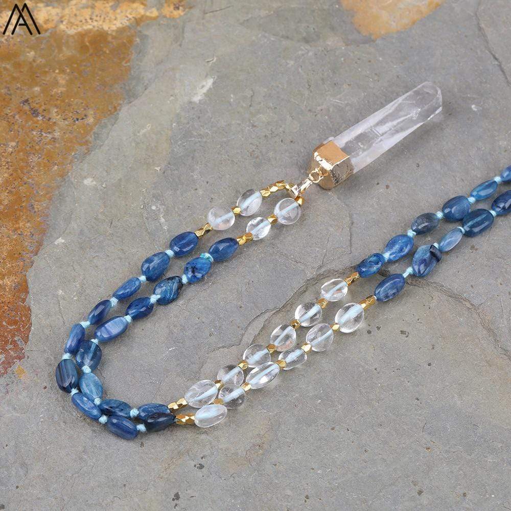 Buddhatrends Necklace Blue Kyanite White Quartz Necklace