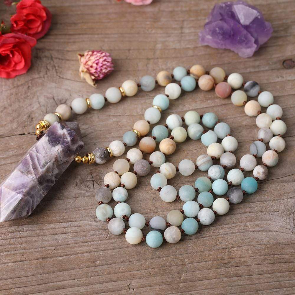 Buddhatrends Necklace Double Terminated Amethyst &amp; Amazonite Necklace