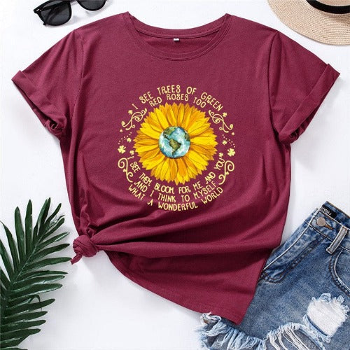 Camiseta de algodão floral da Buddhatrends New Daisy