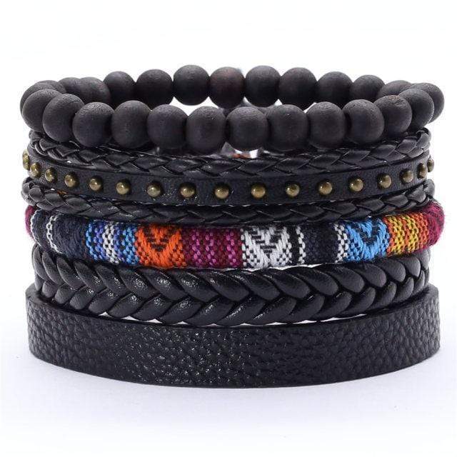 Buddhatrends Nova 5 Pieces Set Leather Bracelet