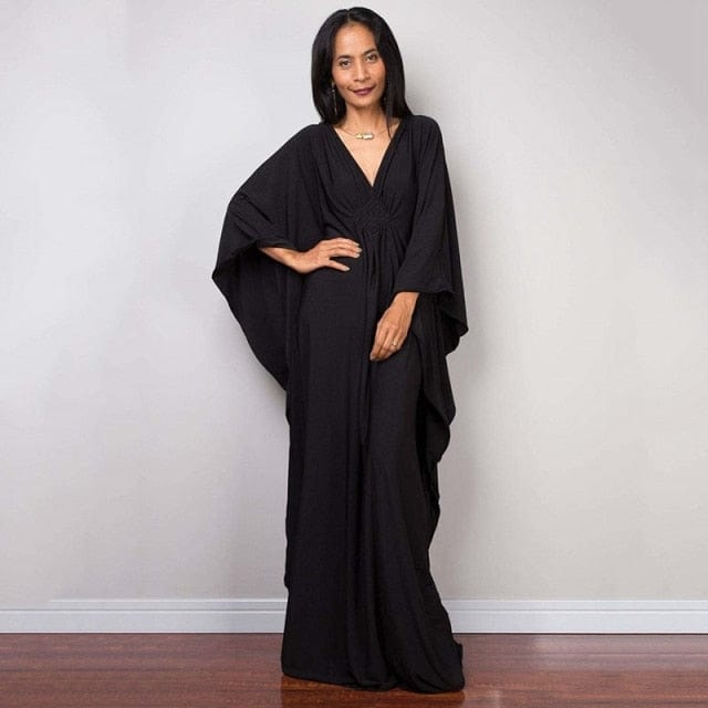 Чорна сукня кафтан з V-подібним вирізом Buddhatrends Onyx