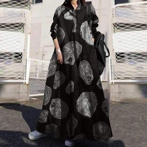 Buddhatrends Верхняя одежда Черное / 5XL Платье-рубашка Elaine Black в горошек с завитками