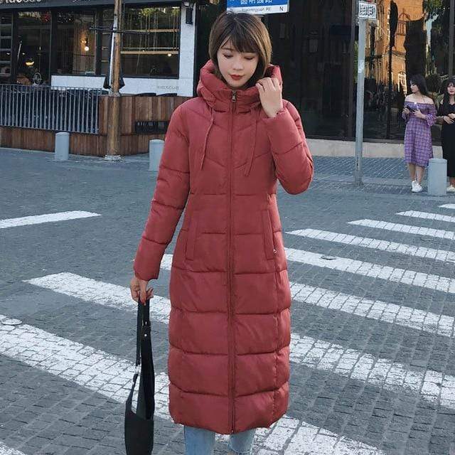 Buddhatrends outerwear Brick red / 4XL Analia Long Hooded Gedded Coat