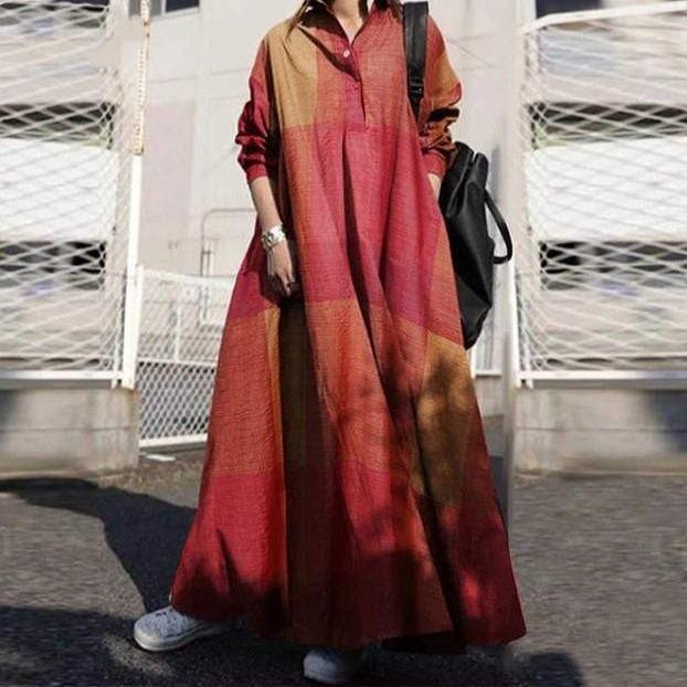 Buddhatrends Oberbekleidung Kariertes Rot / S Elaine Vintage Hemdkleid mit Knöpfen