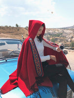 Buddhatrends outerwear Red / CN Lucy Embroidered Hooded Poncho