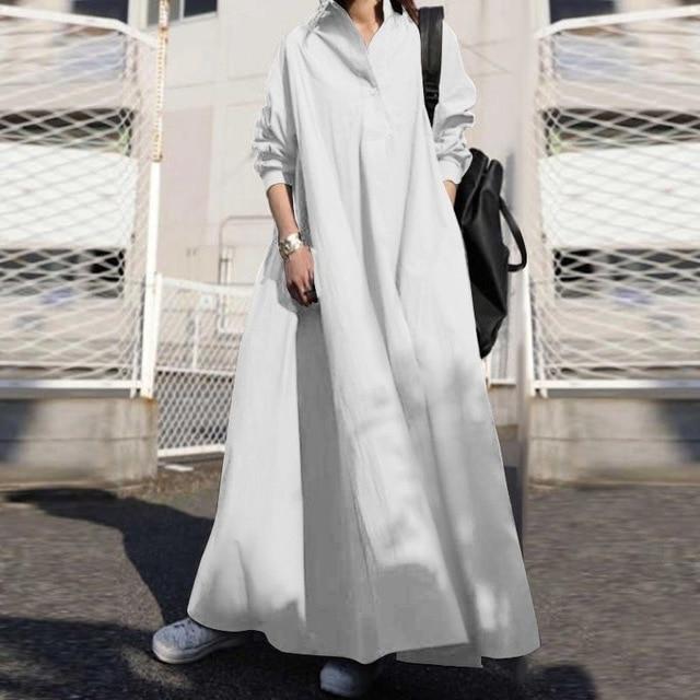 Ropa de abrigo Buddhatrends Solid White / XXXL Elaine White Vestido camisero extragrande